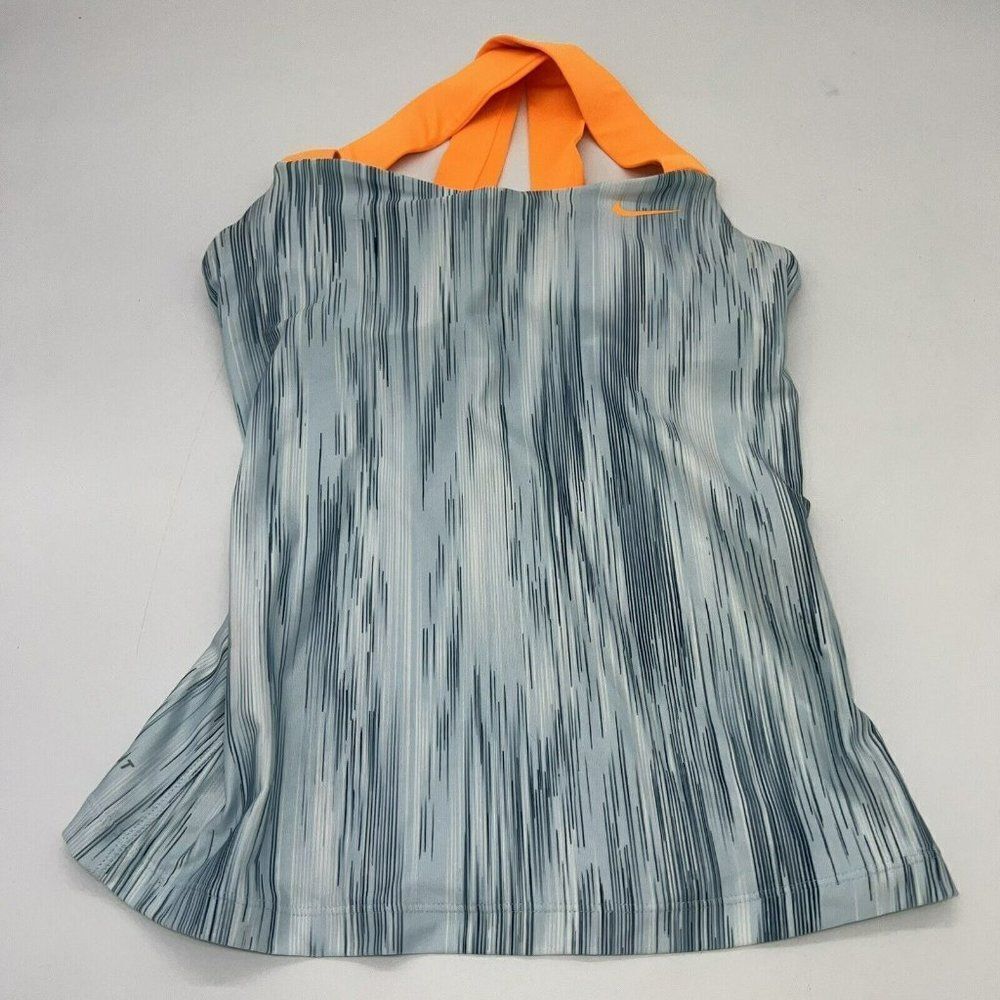 Nike Dri-Fit women's blue/white/orange racer-back sports bra top Sz S